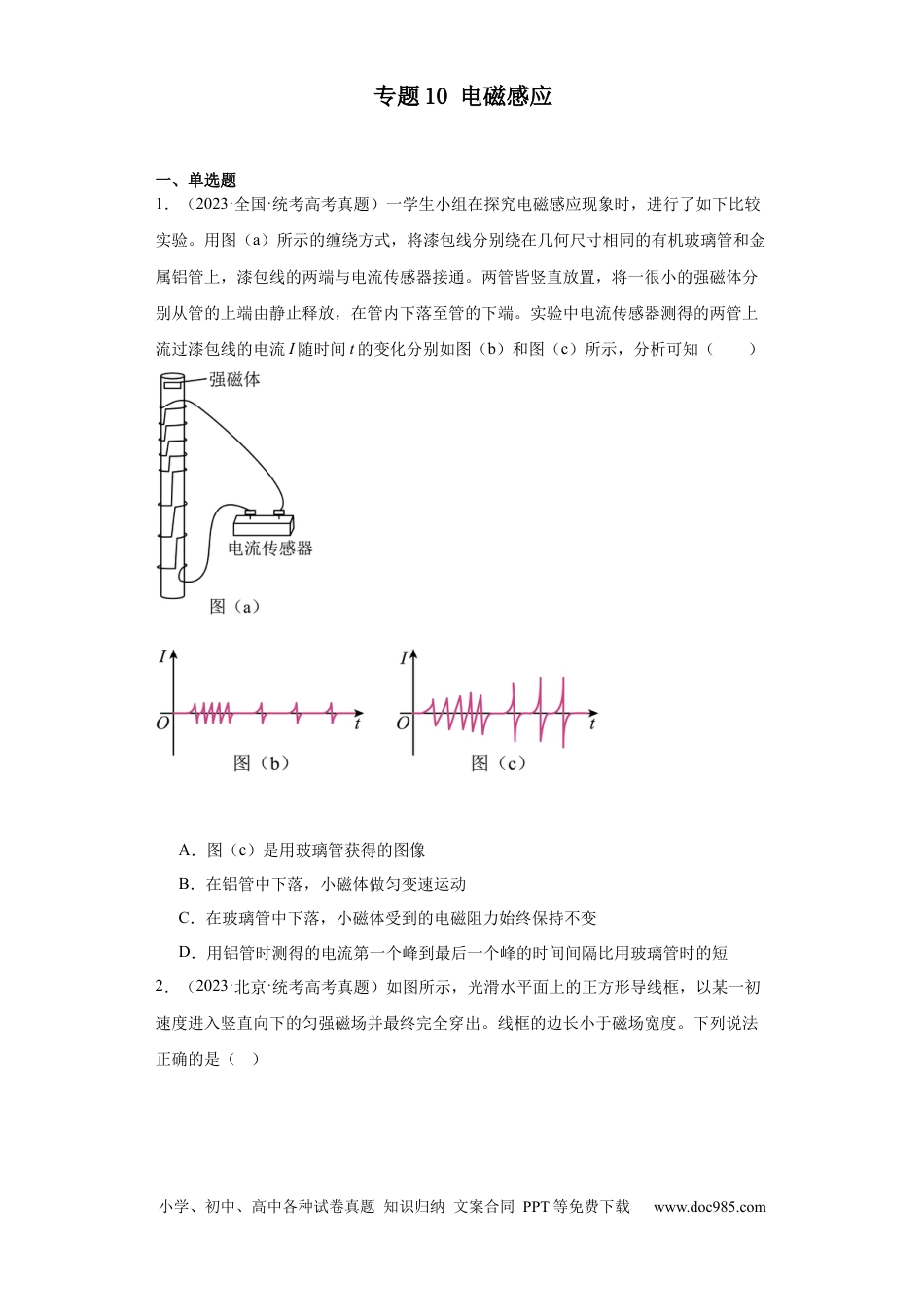 高考物理专题10 电磁感应 (原卷版).docx