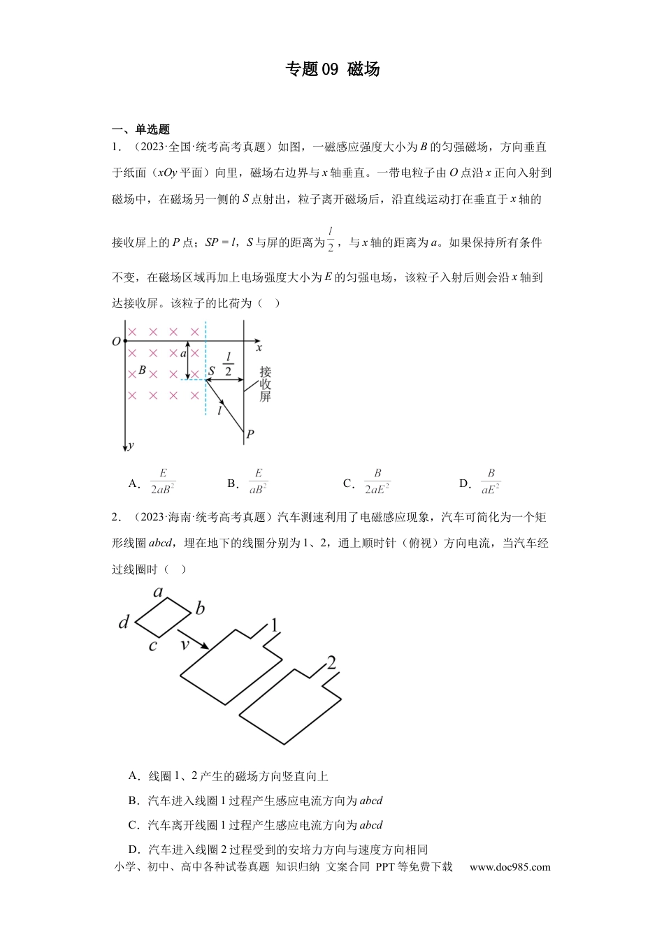 高考物理专题09 磁场 (原卷版).docx