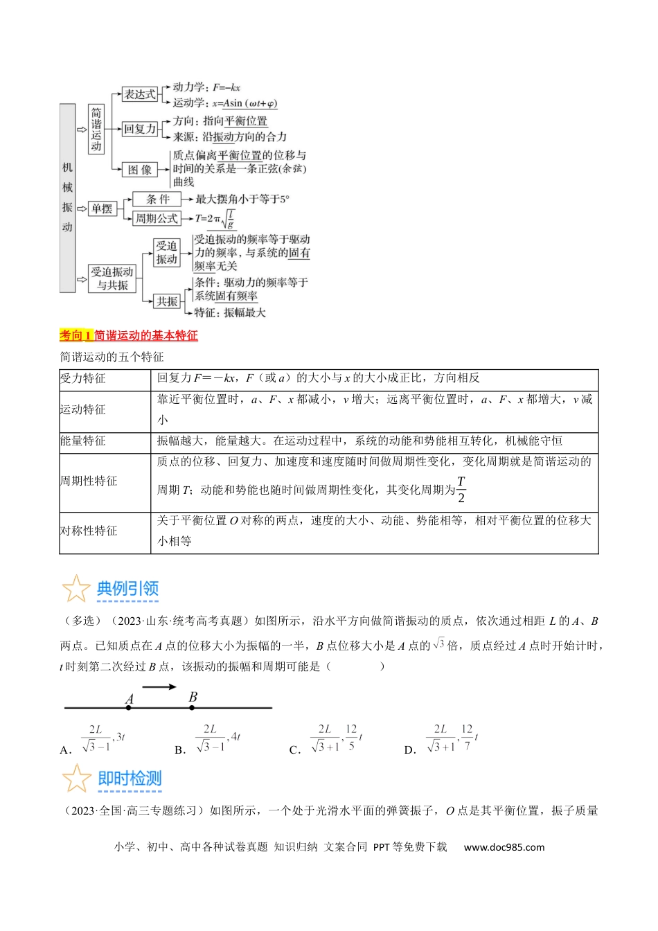 高考物理考点61 机械振动（原卷版）.docx