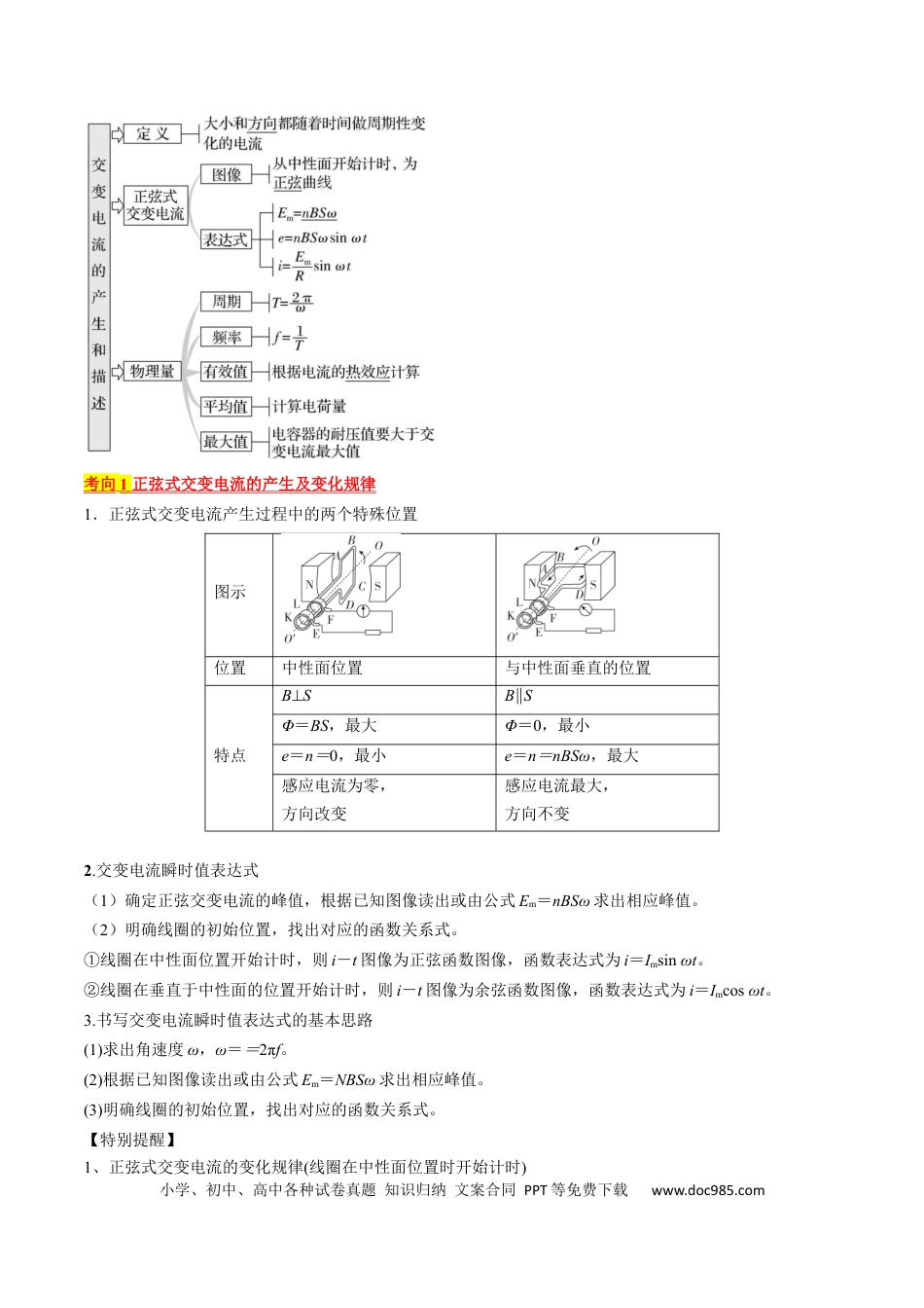 高考物理考点52  交变电流的产生和描述 交变流电的“四值”（原卷版）.docx