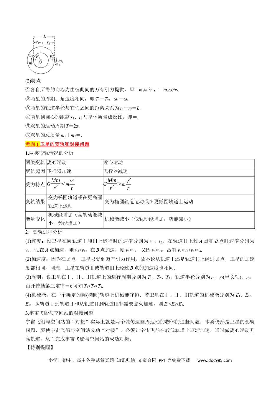 高考物理考点21  卫星变轨问题　双星模型（原卷版）.docx