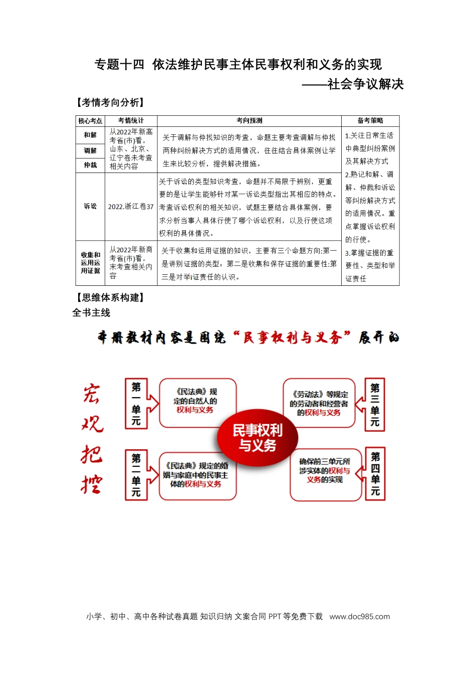 高考政治专题十四+依法维护民事主体民事权利和义务的实现——社会争议解决（教学设计）-2023年高考政治二轮复习讲练测（新高考专用）.docx