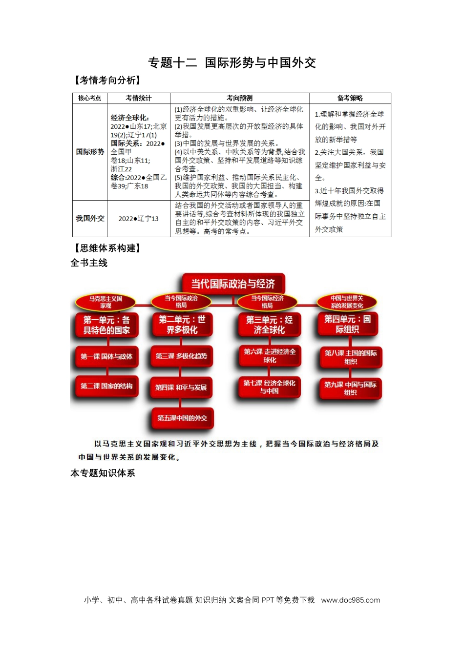 高考政治专题十二++国际形势与中国外交（教学设计）-2023年高考政治二轮复习讲练测（新高考专用）.docx