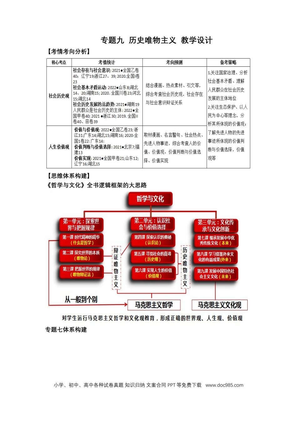 高考政治专题九  历史唯物主义（教学设计）-2023年高考政治二轮复习讲练测（新高考专用）.docx