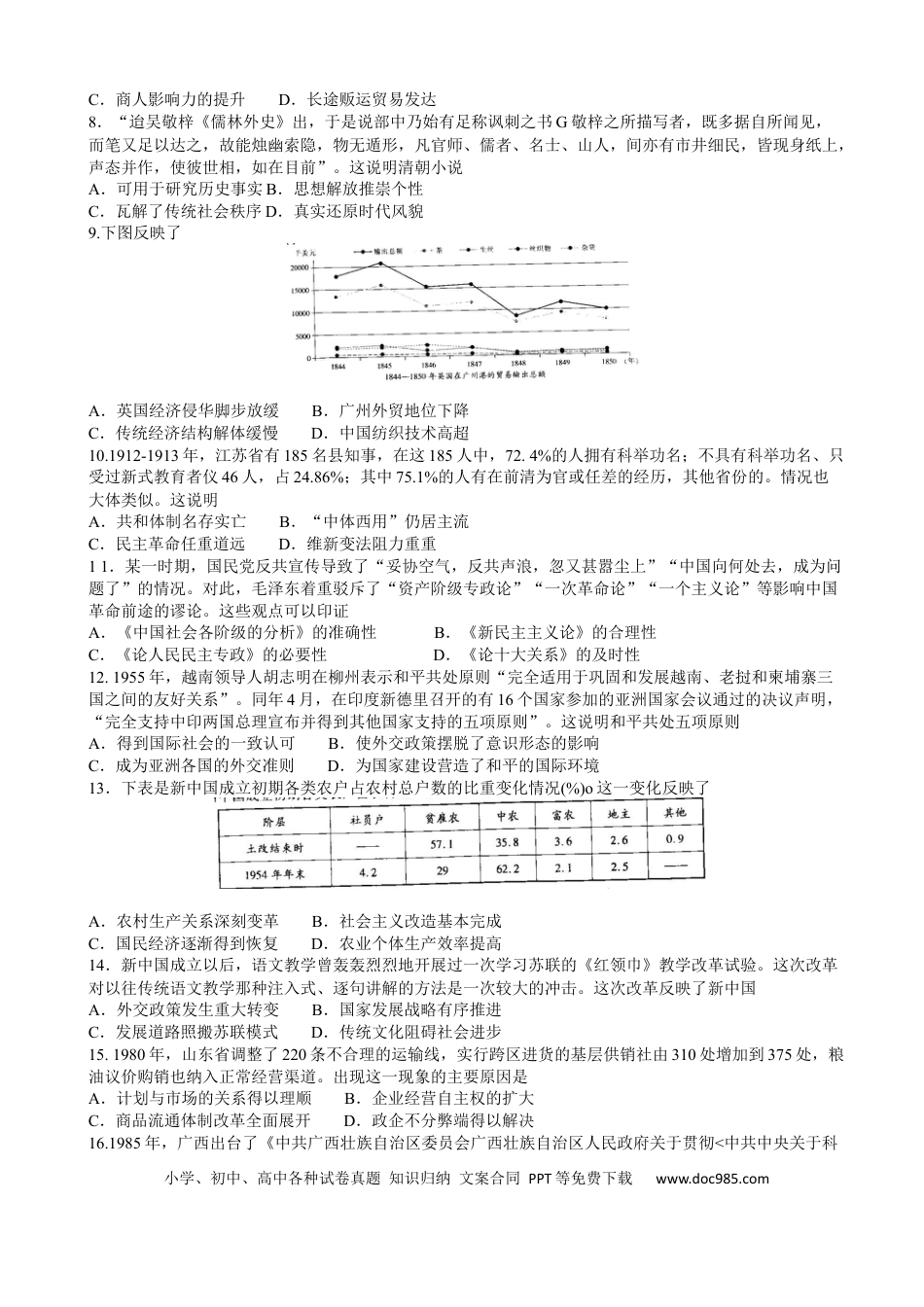 高考历史 2022-2023学年江西省省重点校联盟高三上学期入学摸底联考历史试卷(word版含解析）.docx