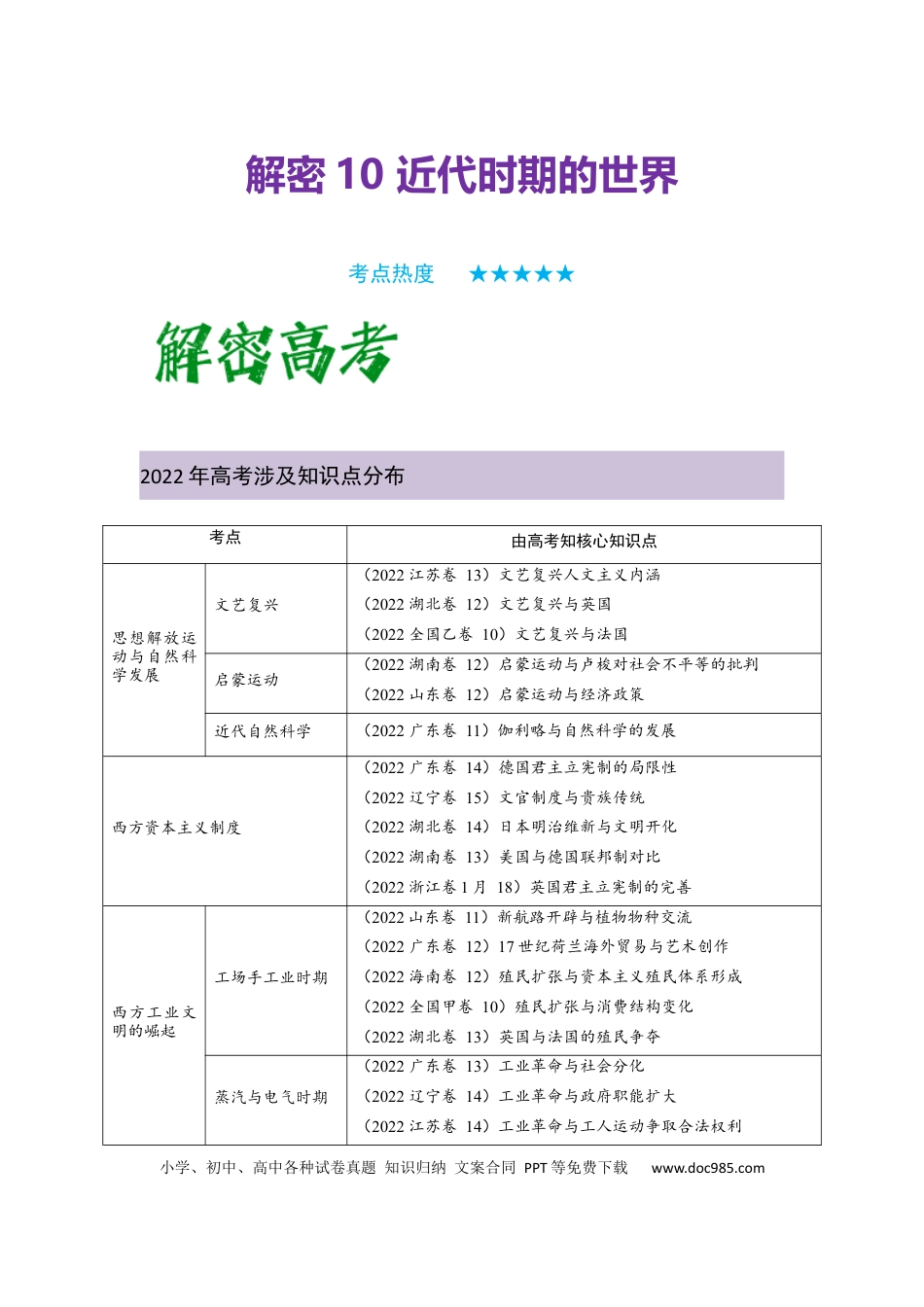 高考历史 解密10 近代时期的世界（复习讲义）-【高频考点解密】2023年高考历史二轮复习讲义+分层训练 .docx
