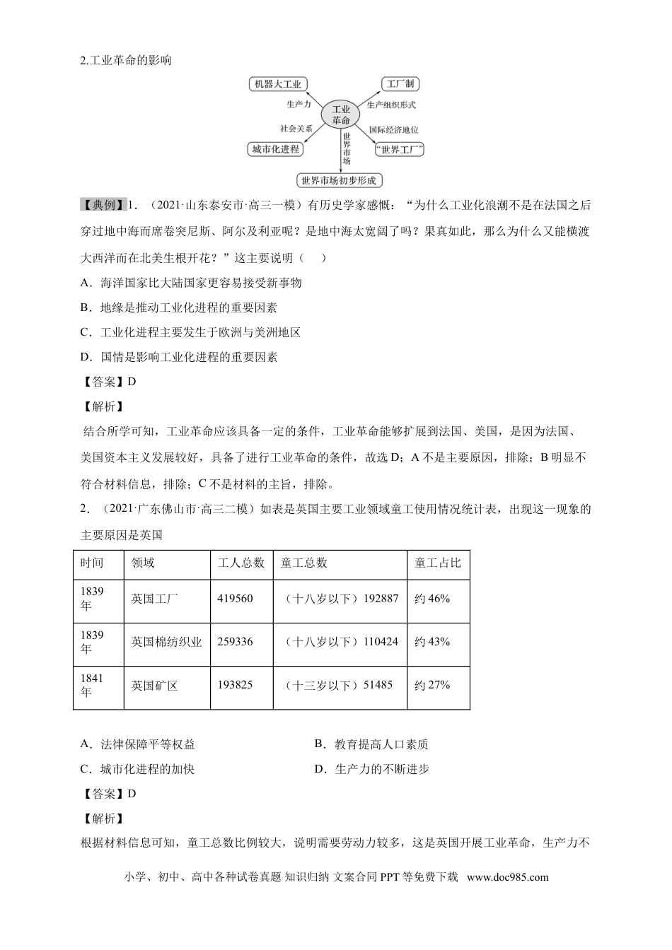 高考历史 考点15 两次次工业革命-备战2022年高考历史一轮复习考点帮（新高考专用）.doc