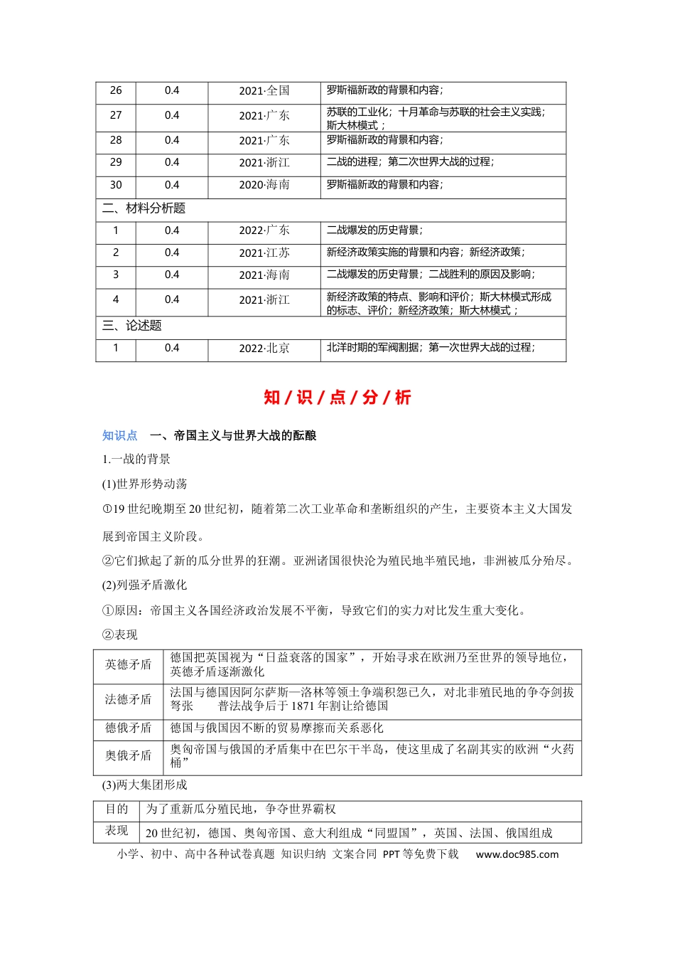高考历史 专题16 两次世界大战与十月革命 - 2023年高考历史二轮复习高频考点追踪分析与预测（全国通用）.docx