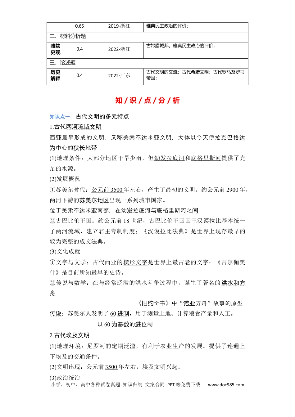 高考历史 专题10 古代文明的产生与发展 - 2023年高考历史二轮复习高频考点追踪分析与预测（全国通用）.docx