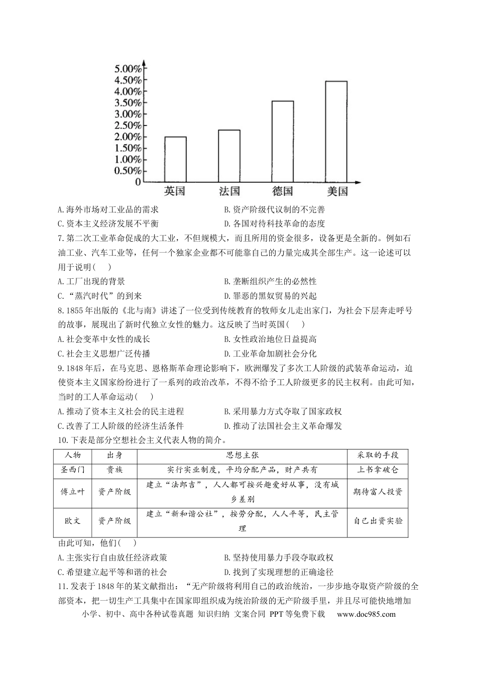 高考历史 2023届高考历史考点剖析专题卷 专题十五 工业革命与马克思主义的诞生（Word版含解析）.docx
