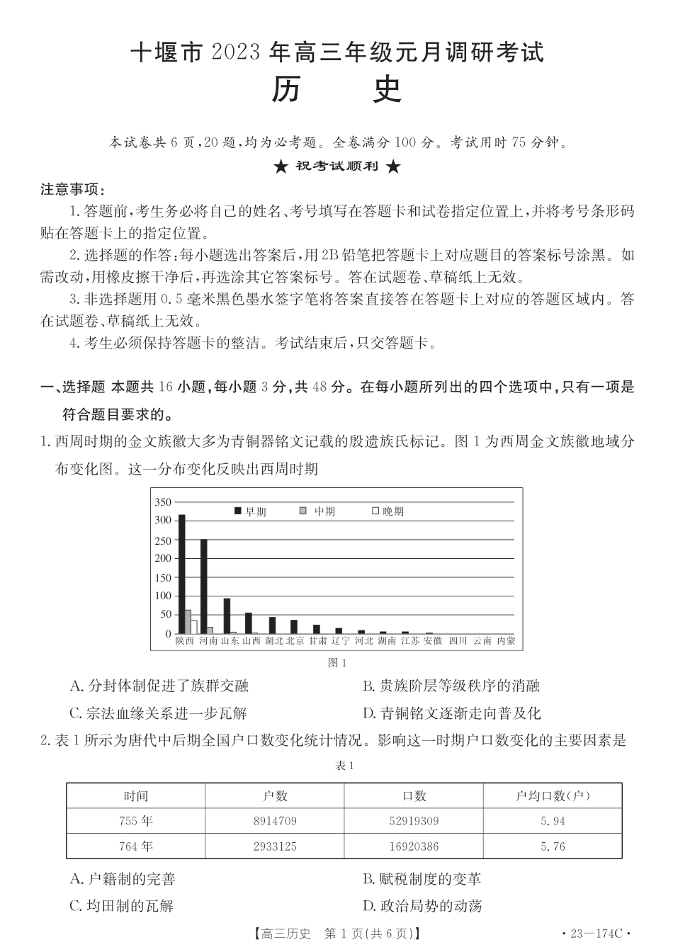 湖北省十堰市2023年高三年级元月调研金太阳联考23-174C历史试题及答案.pdf