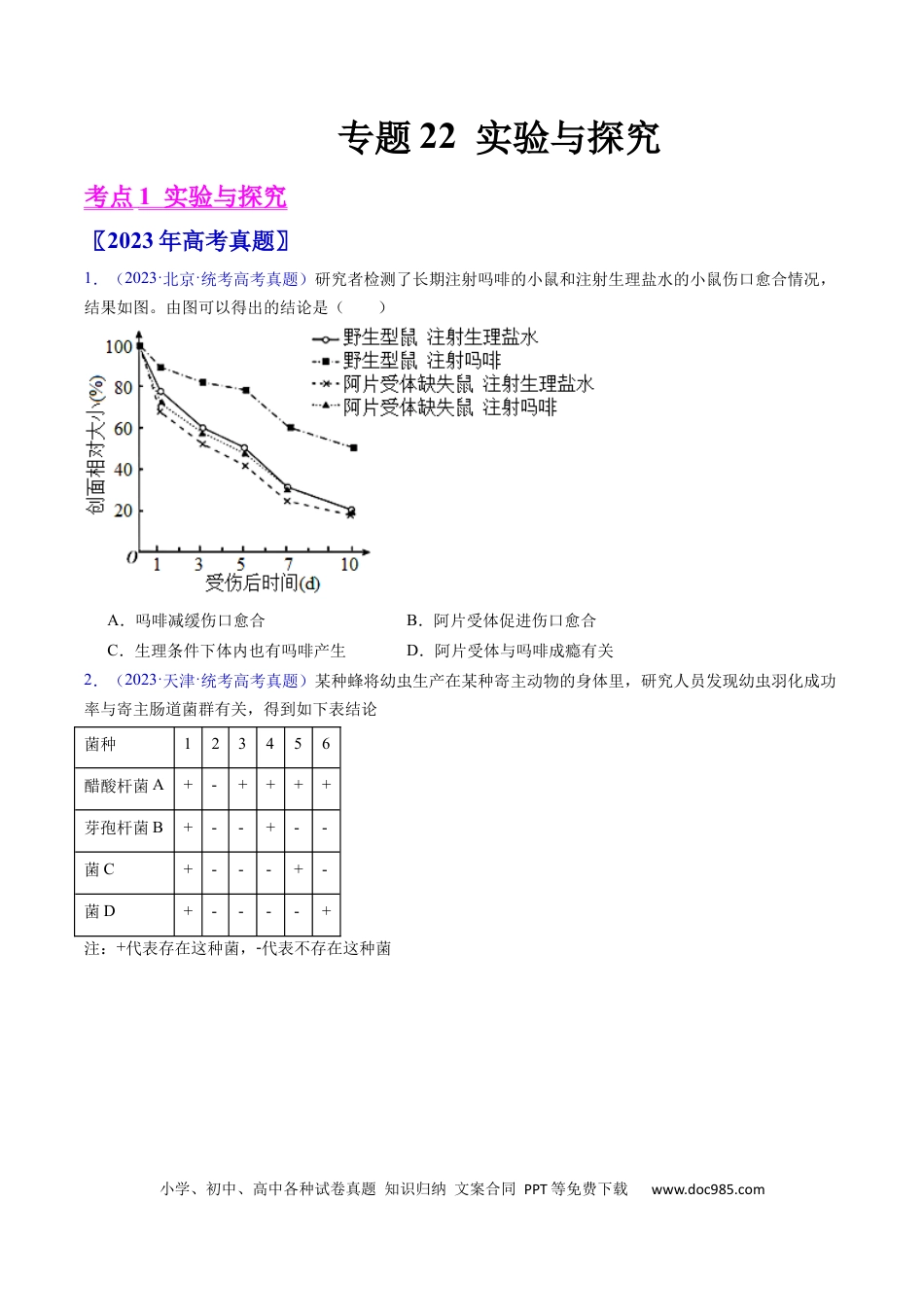 高考生物专题22 实验与探究-学易金卷：五年（2019-2023）高考生物真题分项汇编（全国通用）（原卷版）.docx