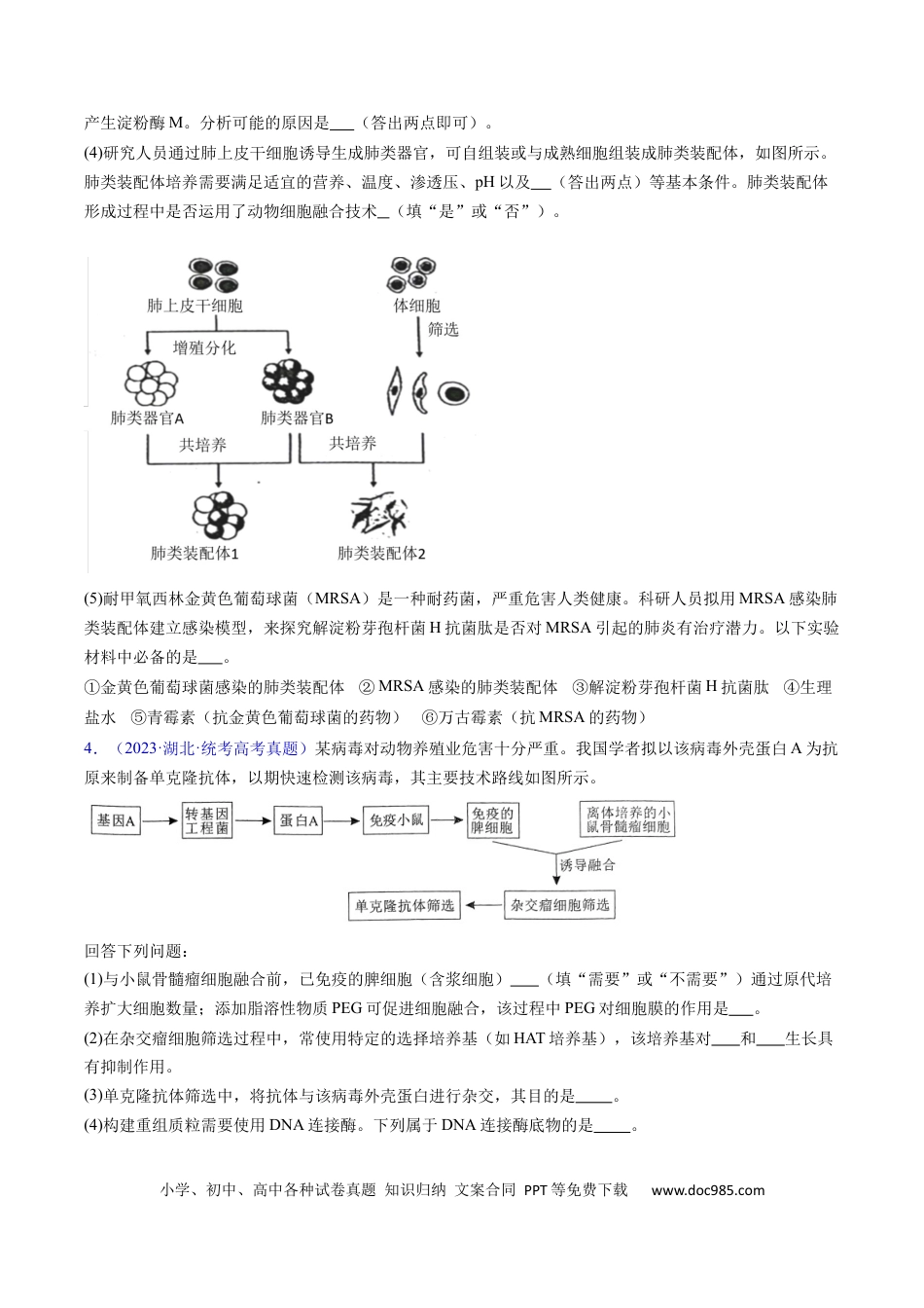 高考生物专题20 细胞工程与胚胎工程-学易金卷：五年（2019-2023）高考生物真题分项汇编（全国通用）（原卷版）.docx