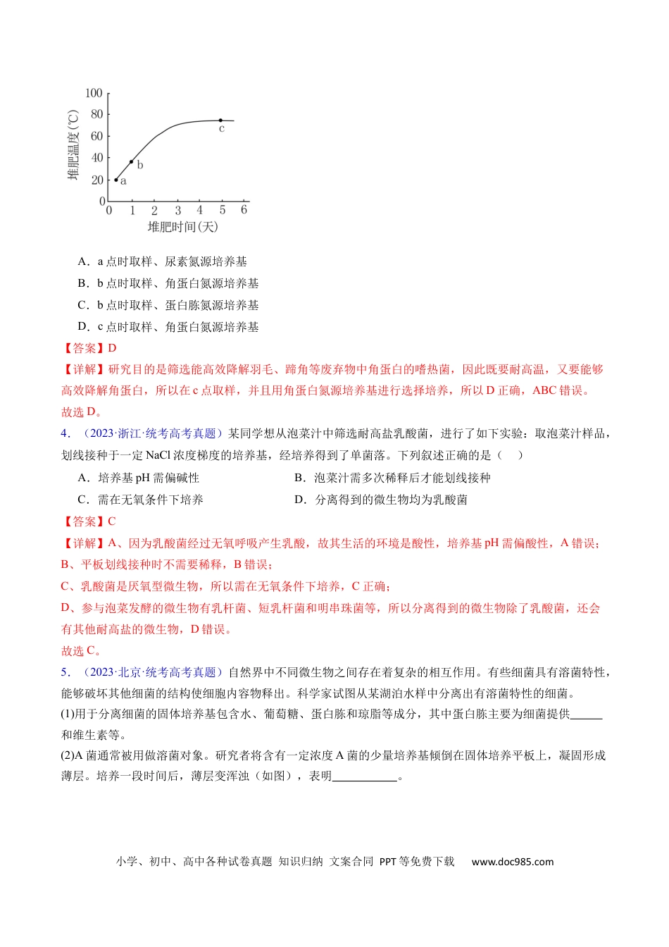 高考生物专题19 发酵工程-学易金卷：五年（2019-2023）高考生物真题分项汇编（全国通用）（解析版）.docx