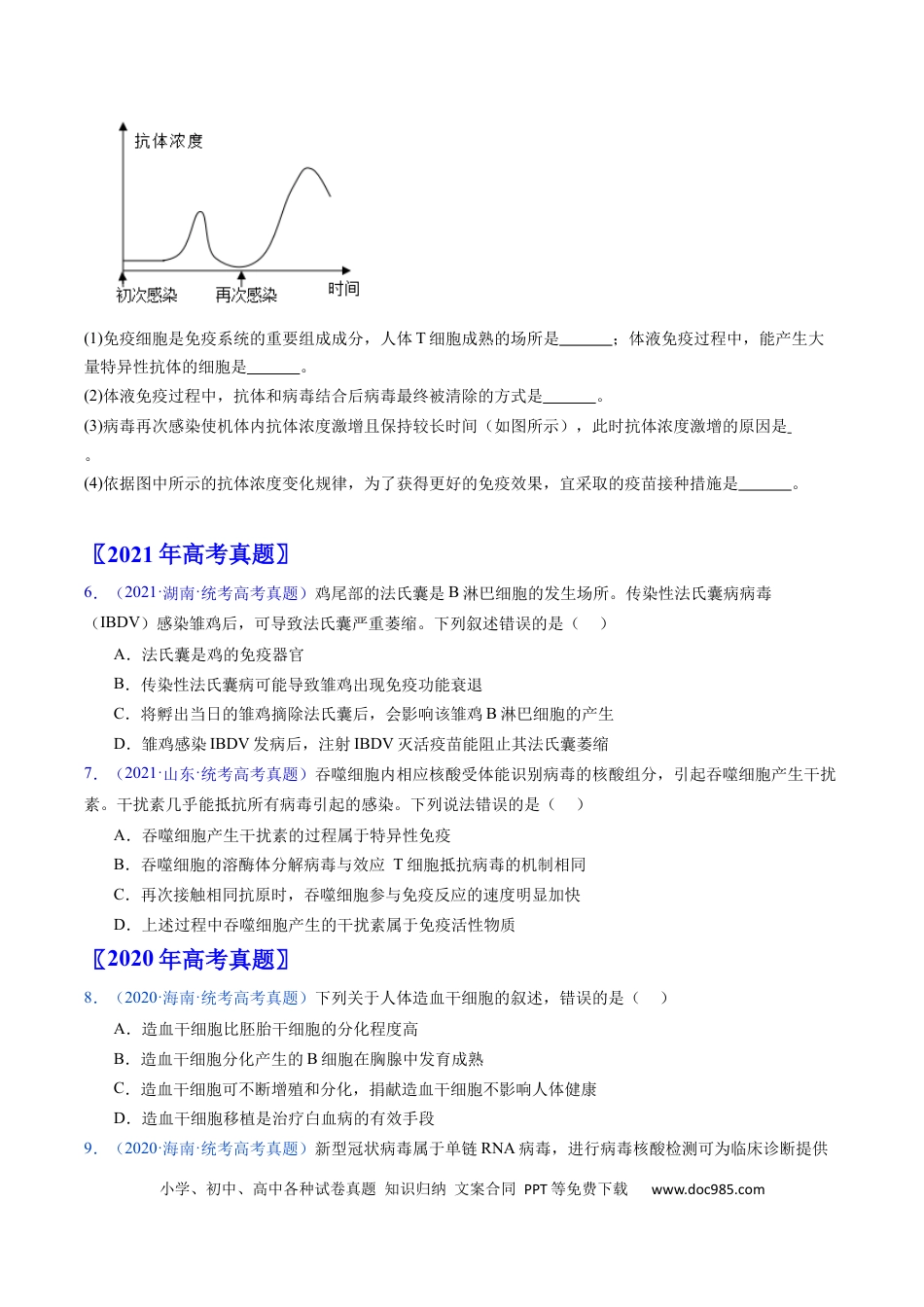 高考生物专题16 免疫调节- 学易金卷：五年（2019-2023）高考生物真题分项汇编（全国通用）（原卷版）.docx