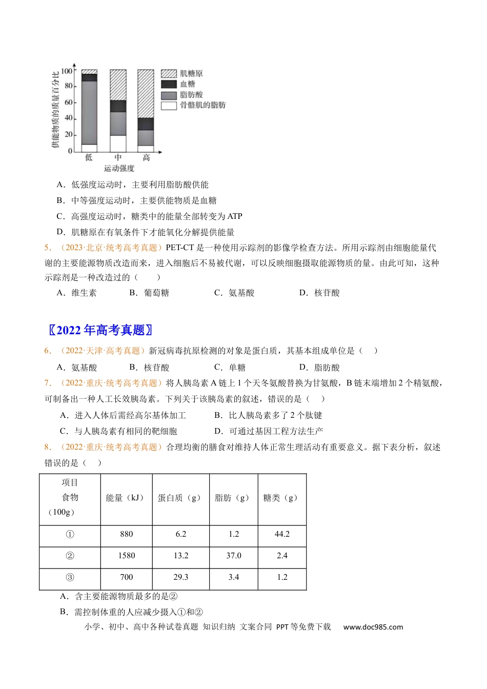 高考生物专题01 组成细胞的分子-学易金卷：五年（2019-2023）高考生物真题分项汇编（全国通用）（原卷版）.docx