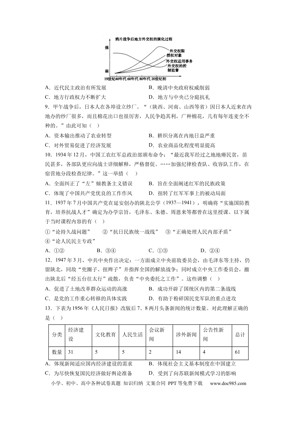 历史-2024届新高三开学摸底考试卷（北京专用）（考试版） .docx
