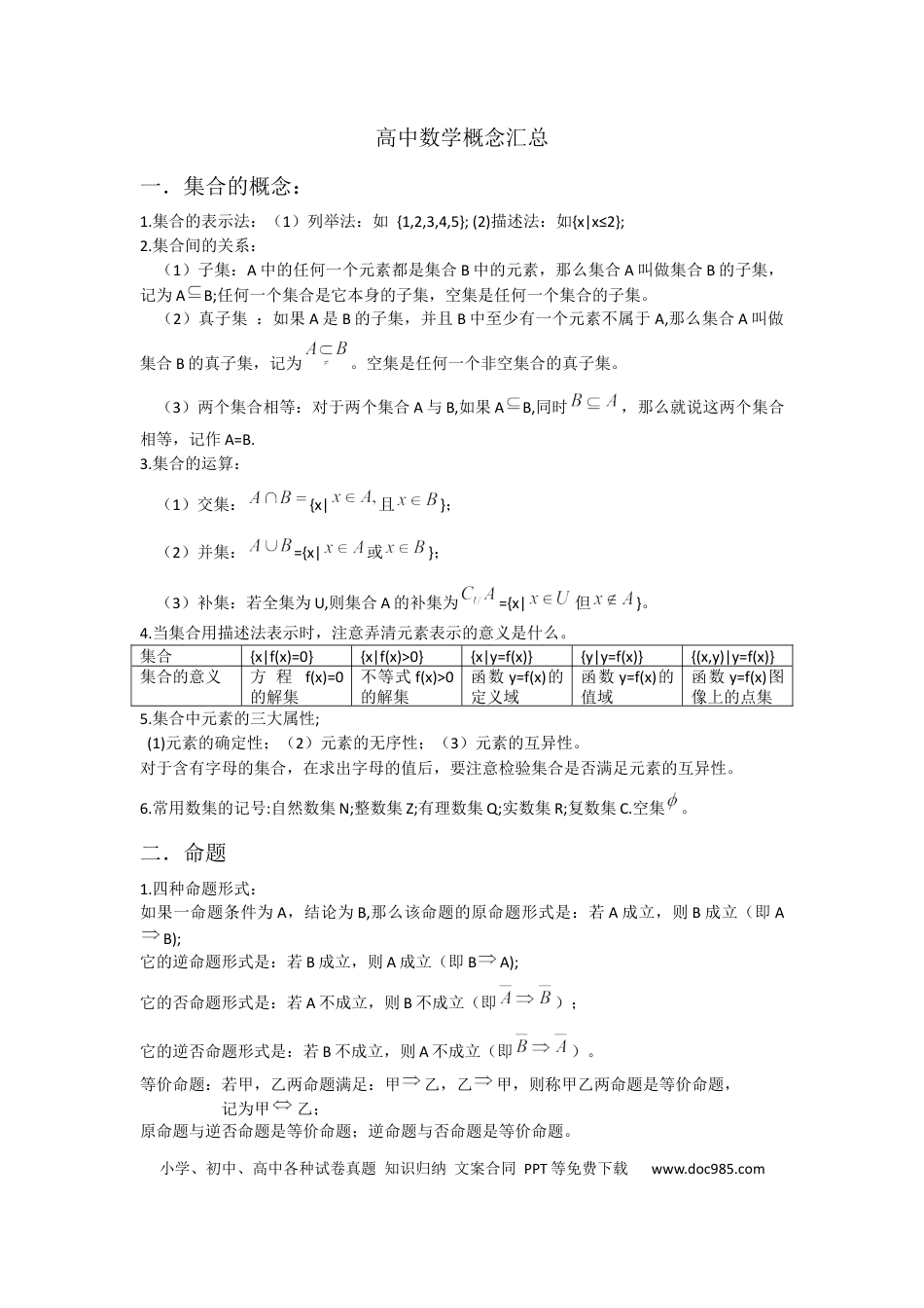 高中数学概念汇总(1).docx