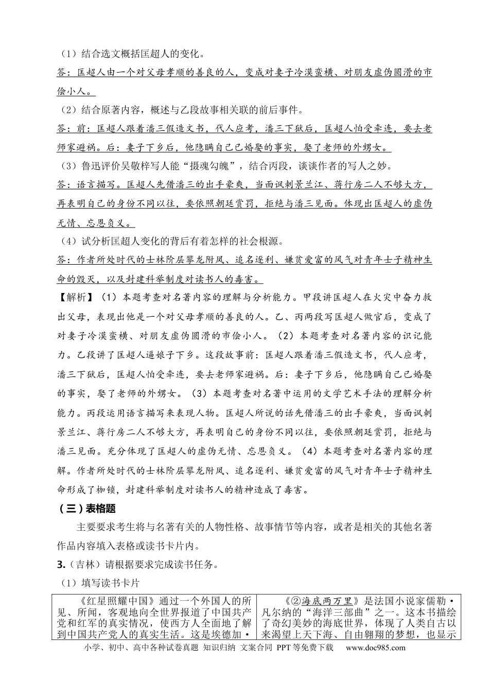 初中语文名著阅读考点演练 学案（试卷）—中考名著备考总览 答案版.docx