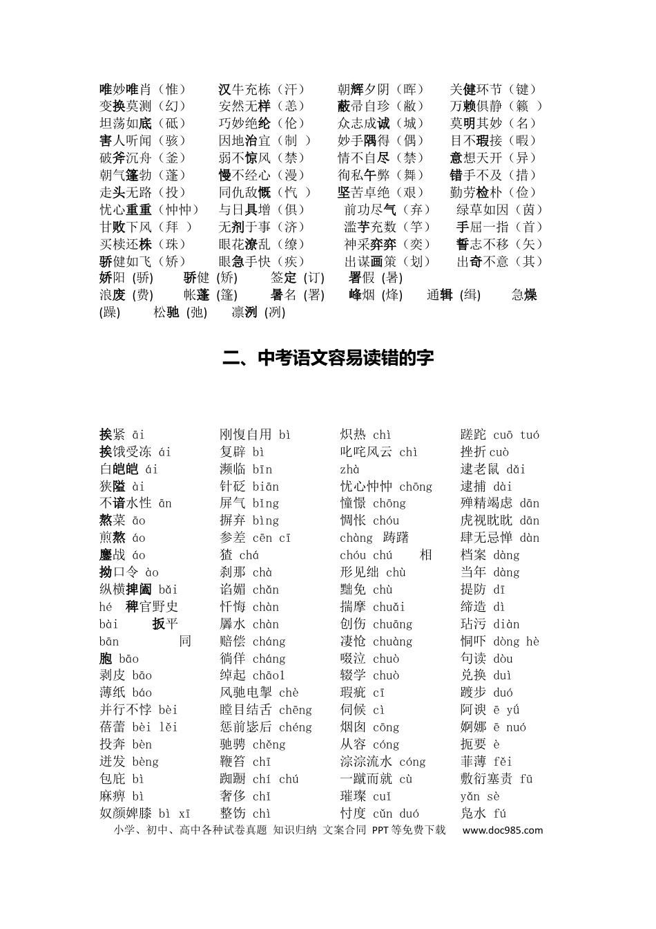 初中语文专题总复习资料通用版1.docx