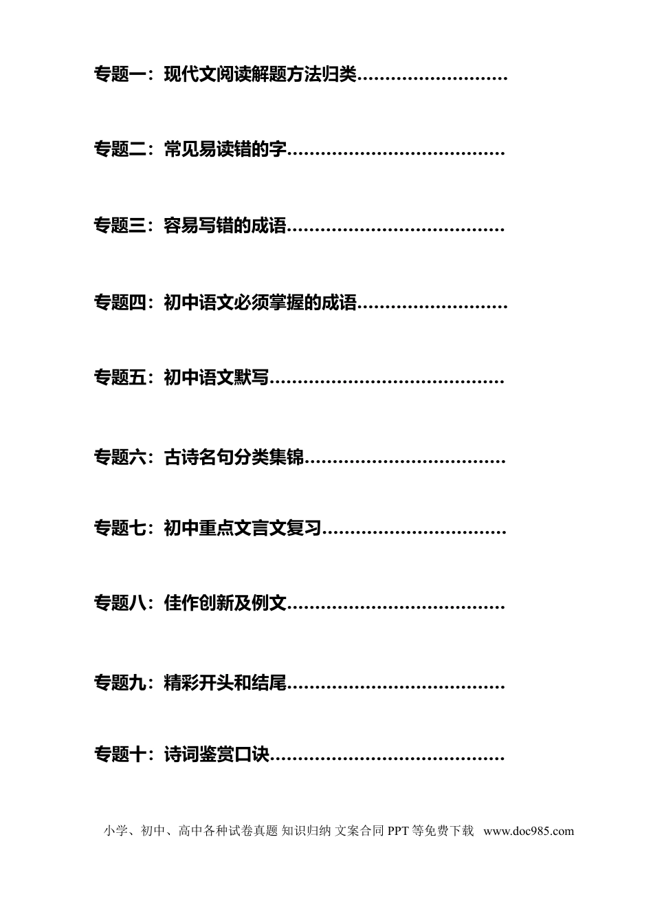 初中语文十大专题总复习资料大全.doc