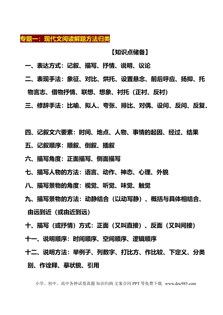 初中语文十大专题总复习资料大全.doc