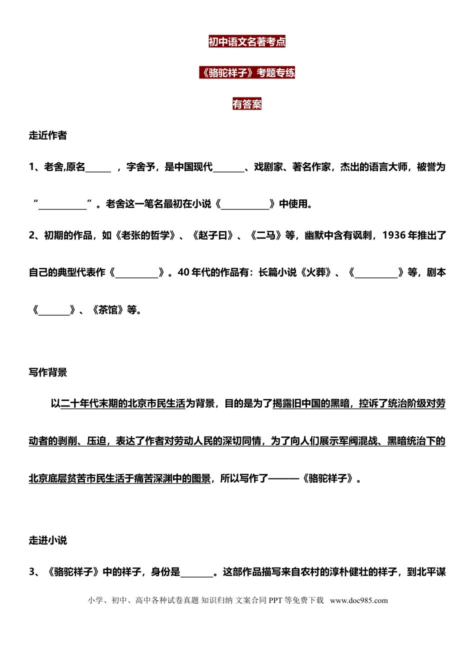 初中语文《骆驼祥子》练习题.doc