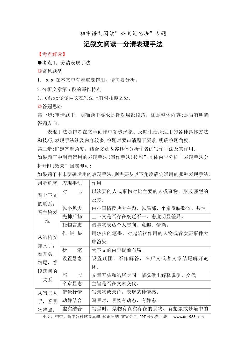 30 记叙文阅读之分清表现手法（13页）.docx