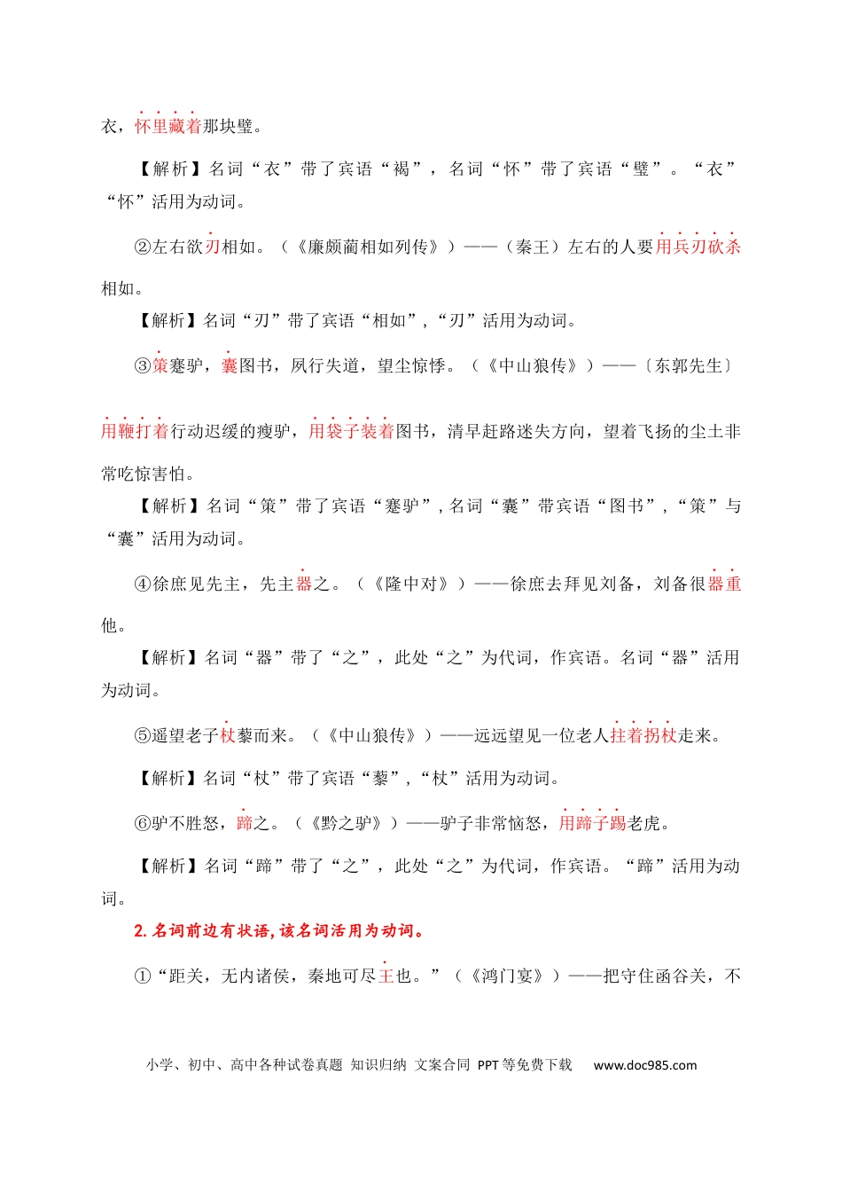 初中语文文言文词法与句式考点01+名词用作动词.docx
