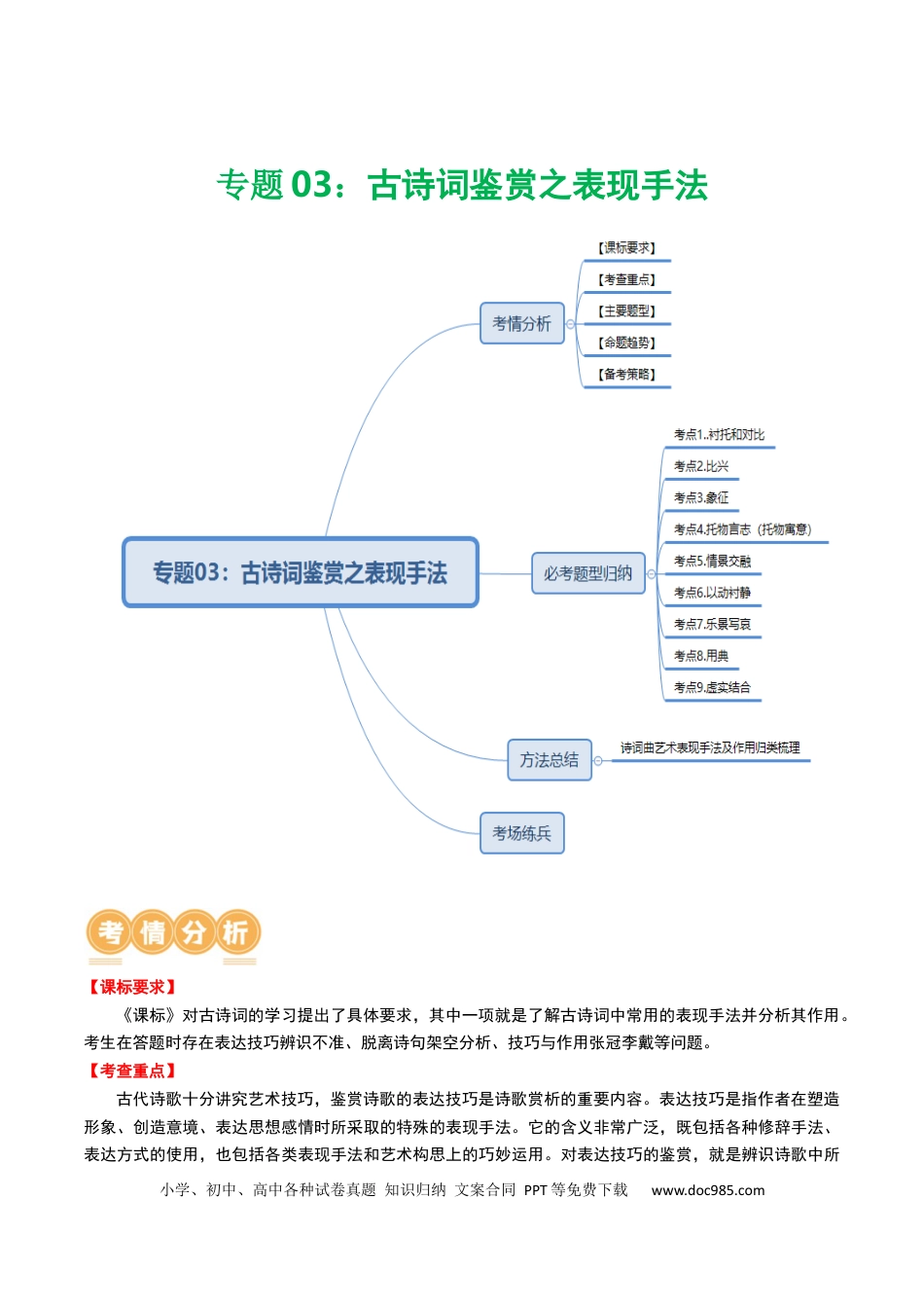 专题03：古诗词鉴赏之表现手法（原卷版）.docx