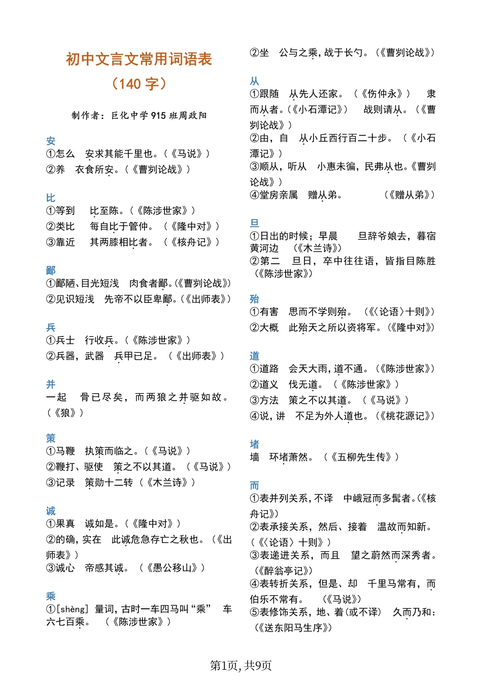 初中语文文言文常用词语汇编(140字).pdf