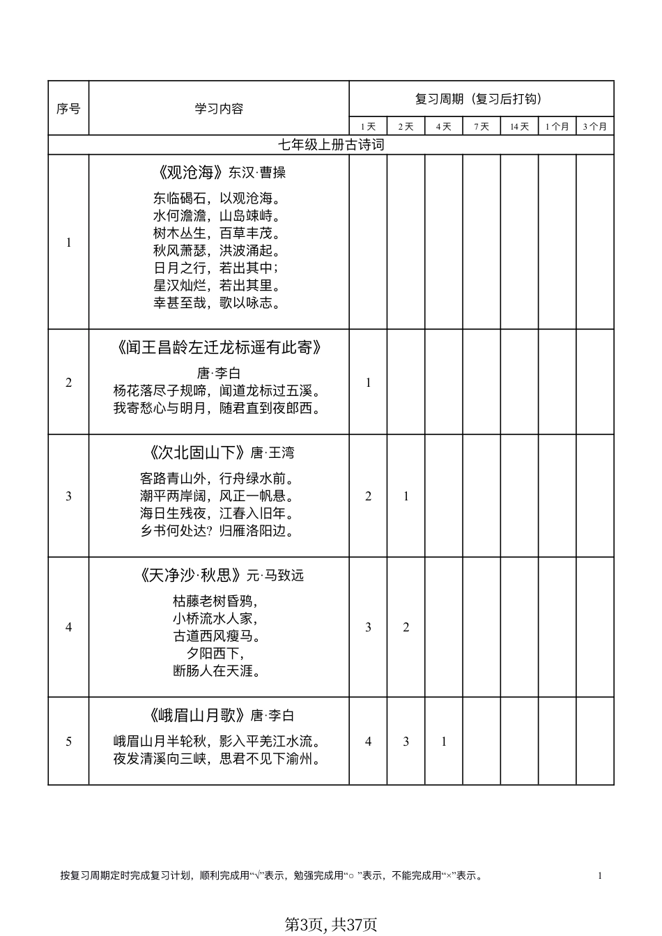 初中语文古诗文背诵计划表.pdf