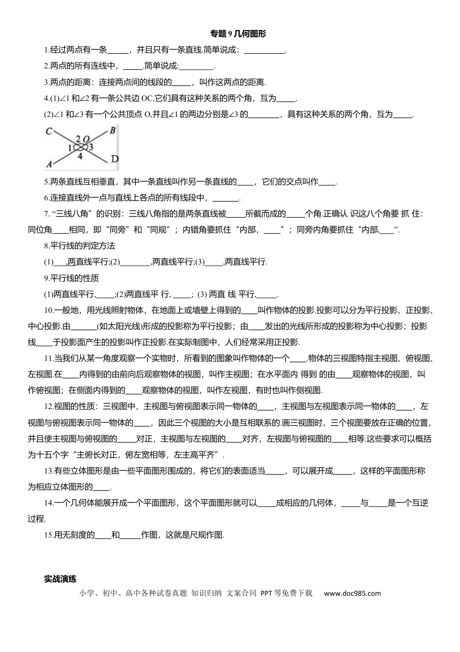 初中数学专题9几何图形 知识点梳理及专项练习（含解析）.docx