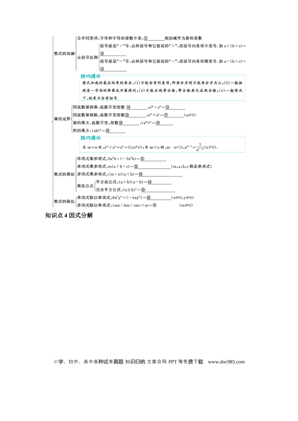 初中数学初中数学回归教材+考点清单+基础演练—整式与因式分解 学案.docx