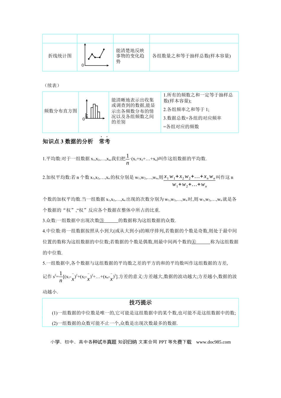 初中数学初中数学回归教材+考点清单+基础演练—统计与概率 第1节 统计 学案.docx