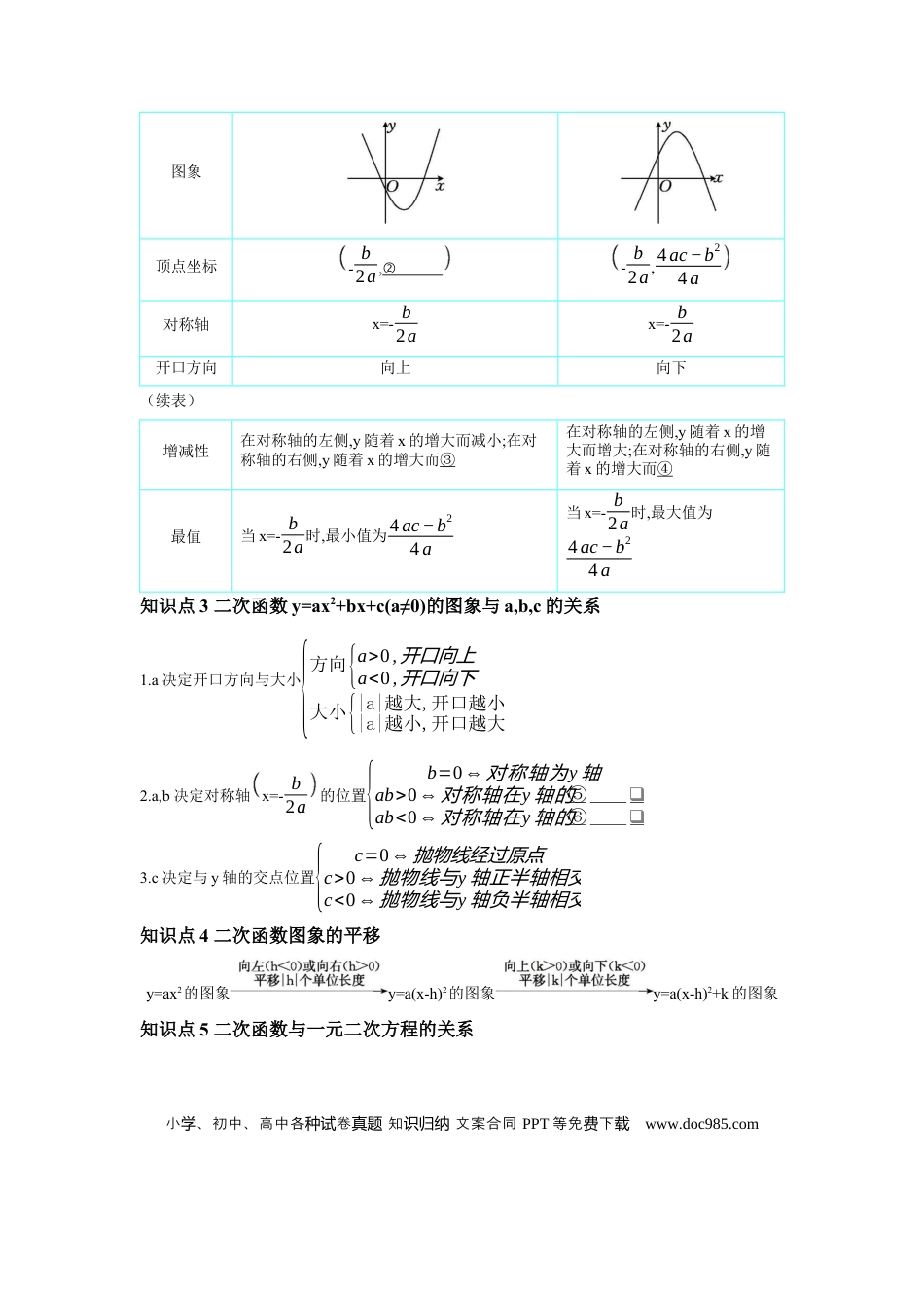 初中数学初中数学回归教材+考点清单+基础演练—函数 第4节 二次函数的图象与性质 学案.docx
