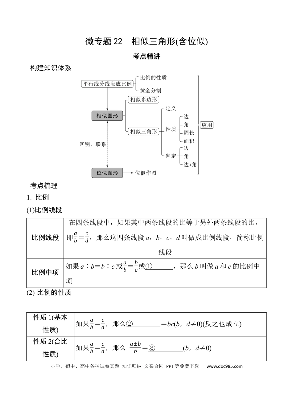 初中数学初中数学49个微专题考点讲练22   相似三角形(含位似) （含答案）.docx