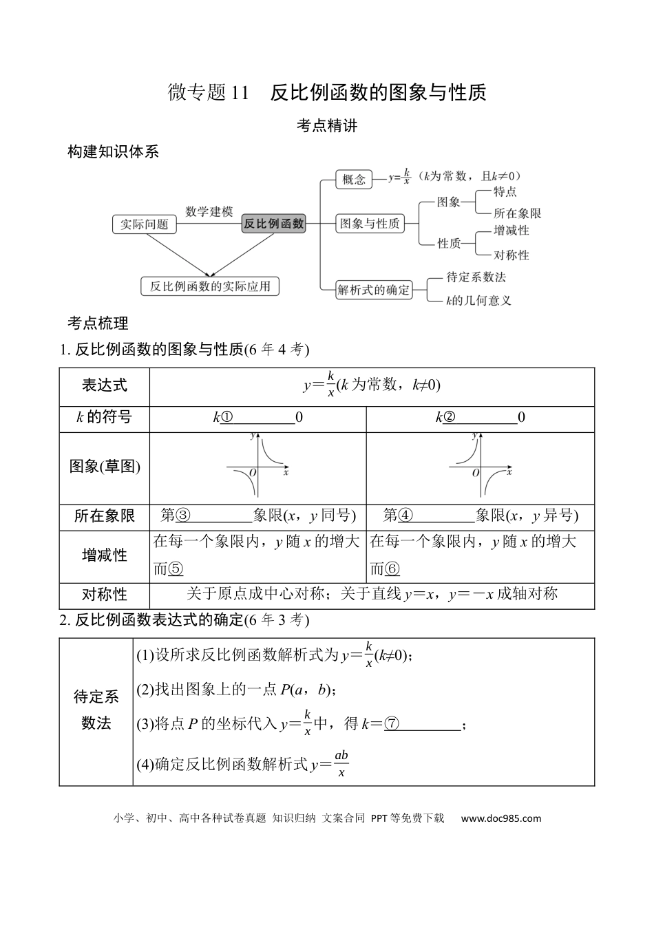初中数学初中数学49个微专题考点讲练11  反比例函数的图象与性质.docx