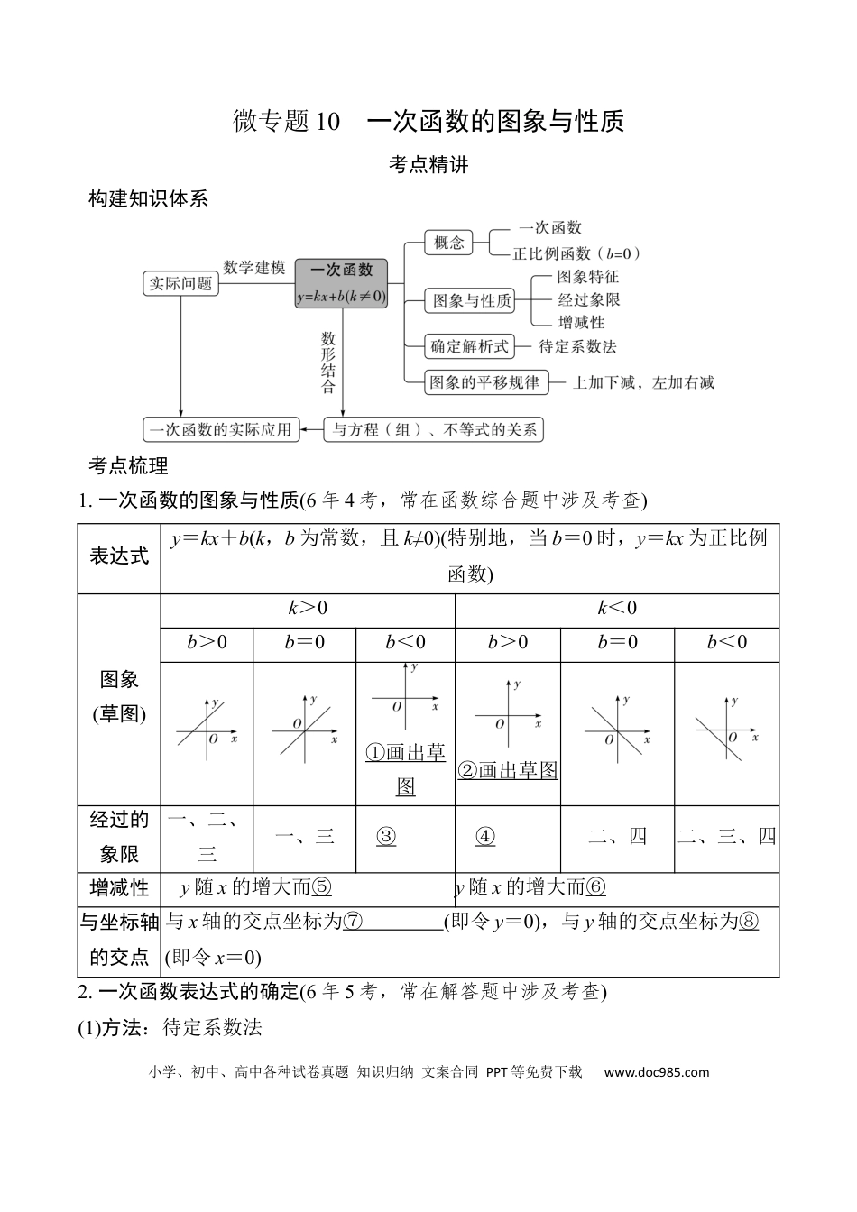 初中数学初中数学49个微专题考点讲练10  一次函数的图象与性质.docx