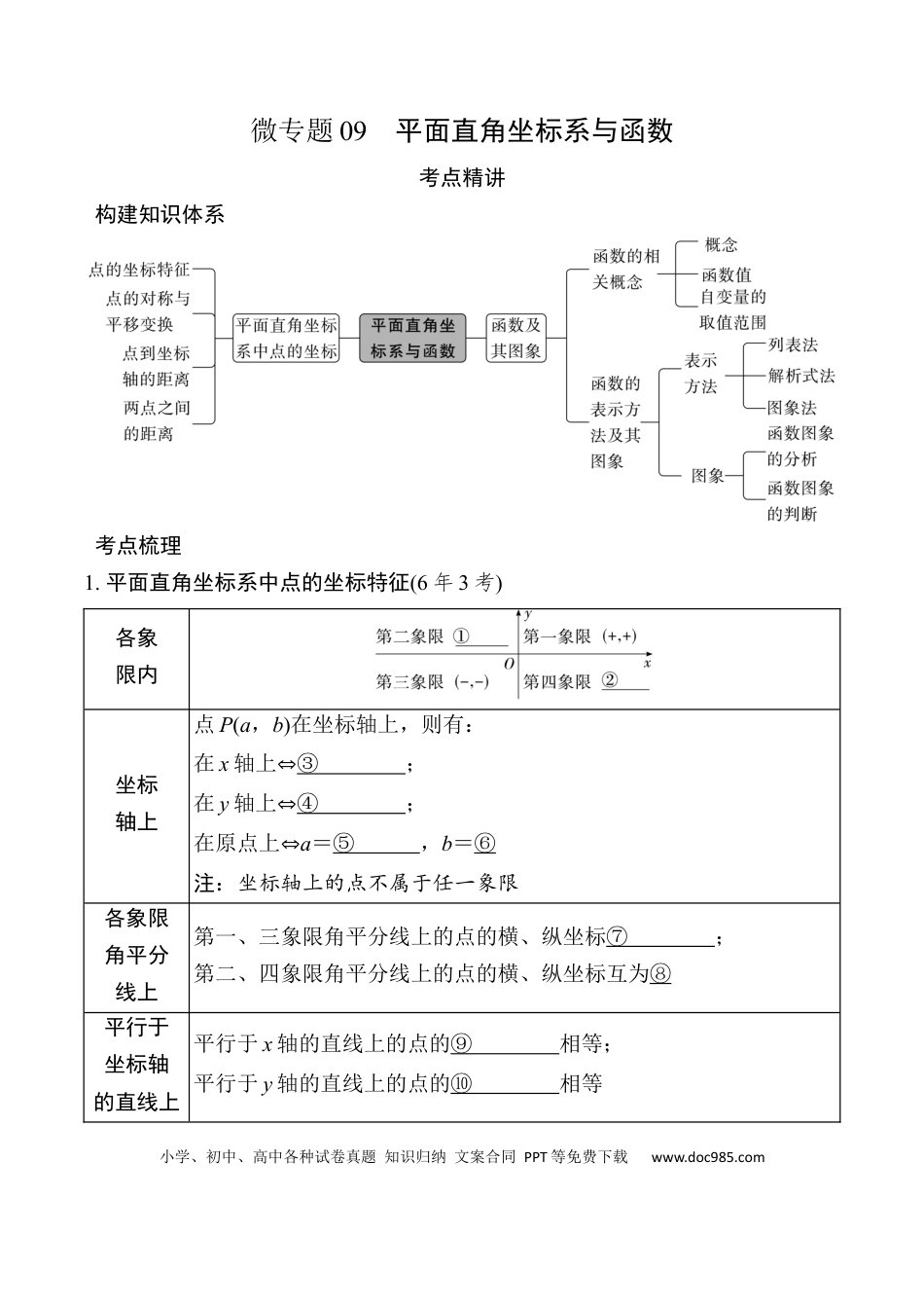 初中数学初中数学49个微专题考点讲练09  平面直角坐标系与函数.docx