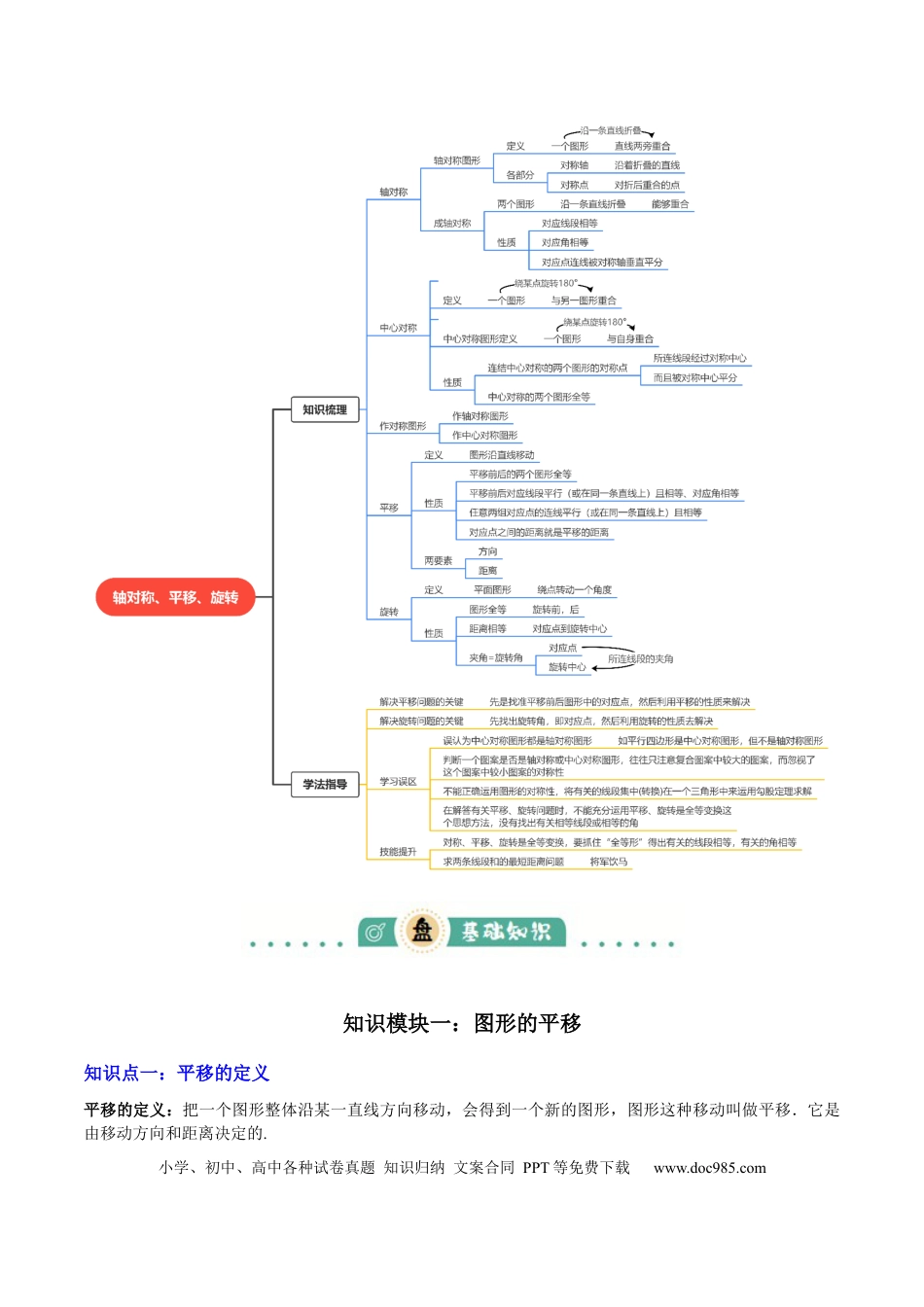 初中数学专题17  图形的平移，旋转与轴对称（3大模块知识梳理+8个考点+5个重难点+2个易错点）（解析版）.docx