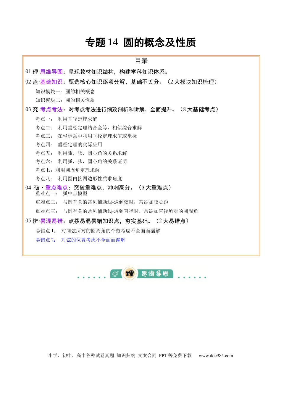 初中数学专题14 圆的概念及性质（2大模块知识梳理+8个考点+3个重难点+2个易错点）（原卷版）.docx