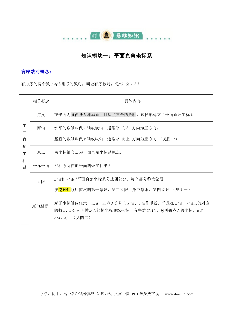 初中数学专题03  平面直角坐标系与函数 （4大模块知识梳理+9个考点+3个易错点）原卷版.docx