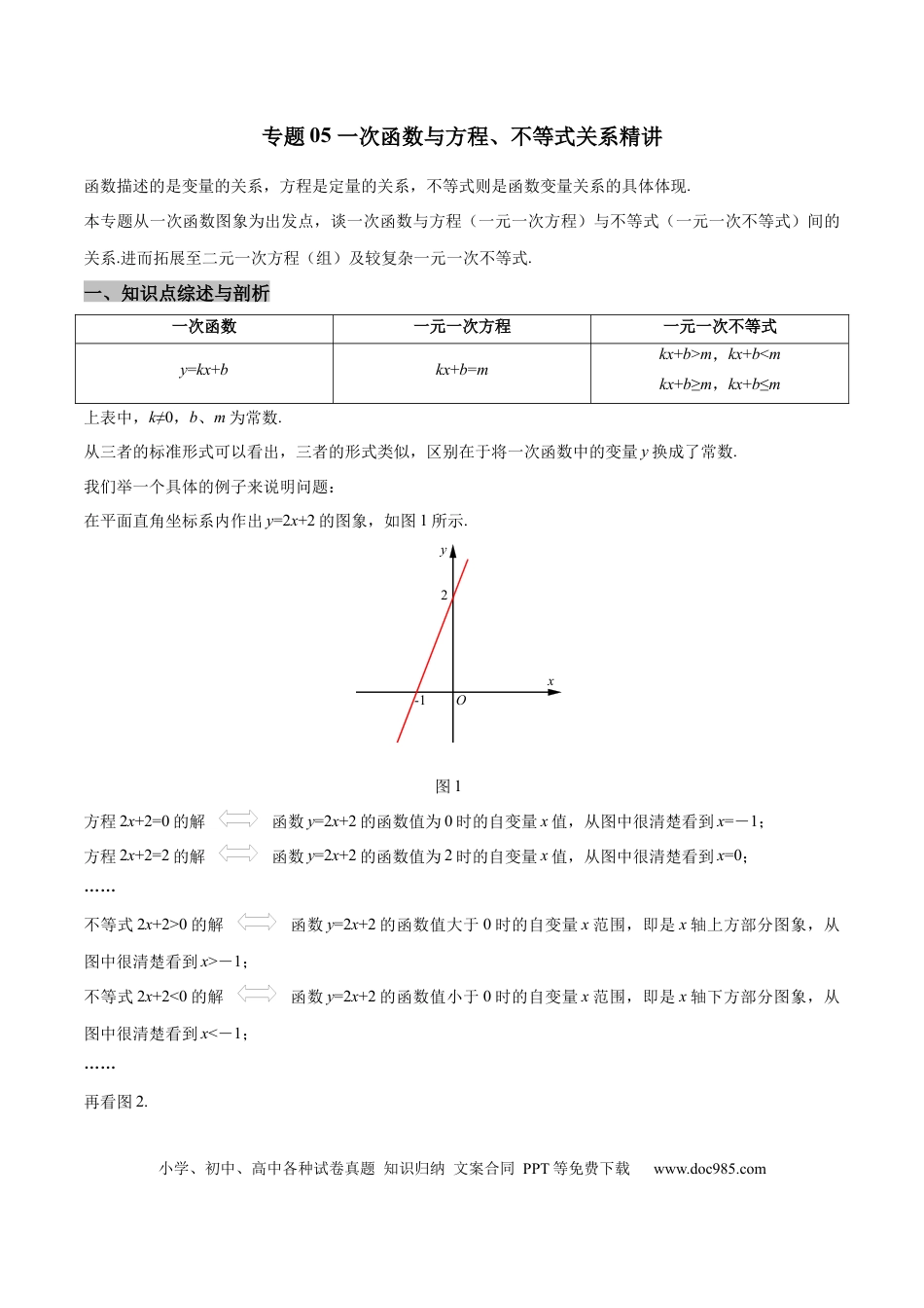 初中数学专题05 一次函数与方程、不等式关系精讲（解析版）.docx