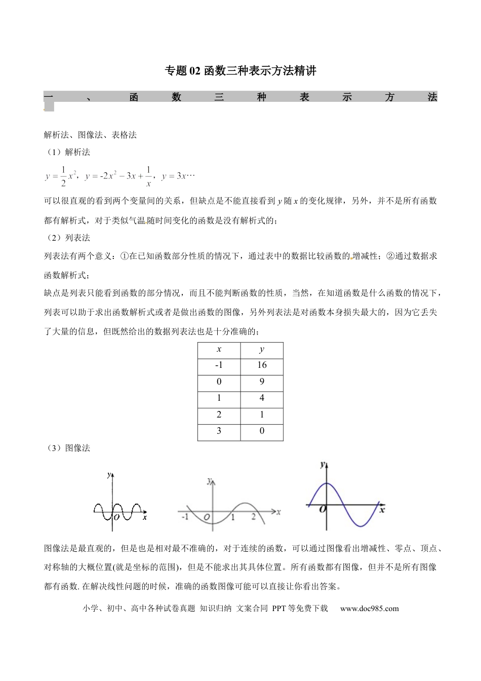 初中数学专题02 函数三种表示方法精讲（解析版）.docx