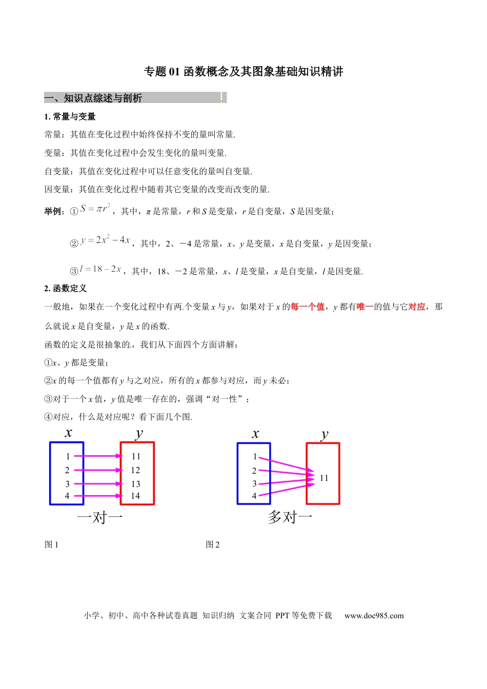 初中数学专题01 函数概念及其图象基础知识精讲（原卷版）.docx