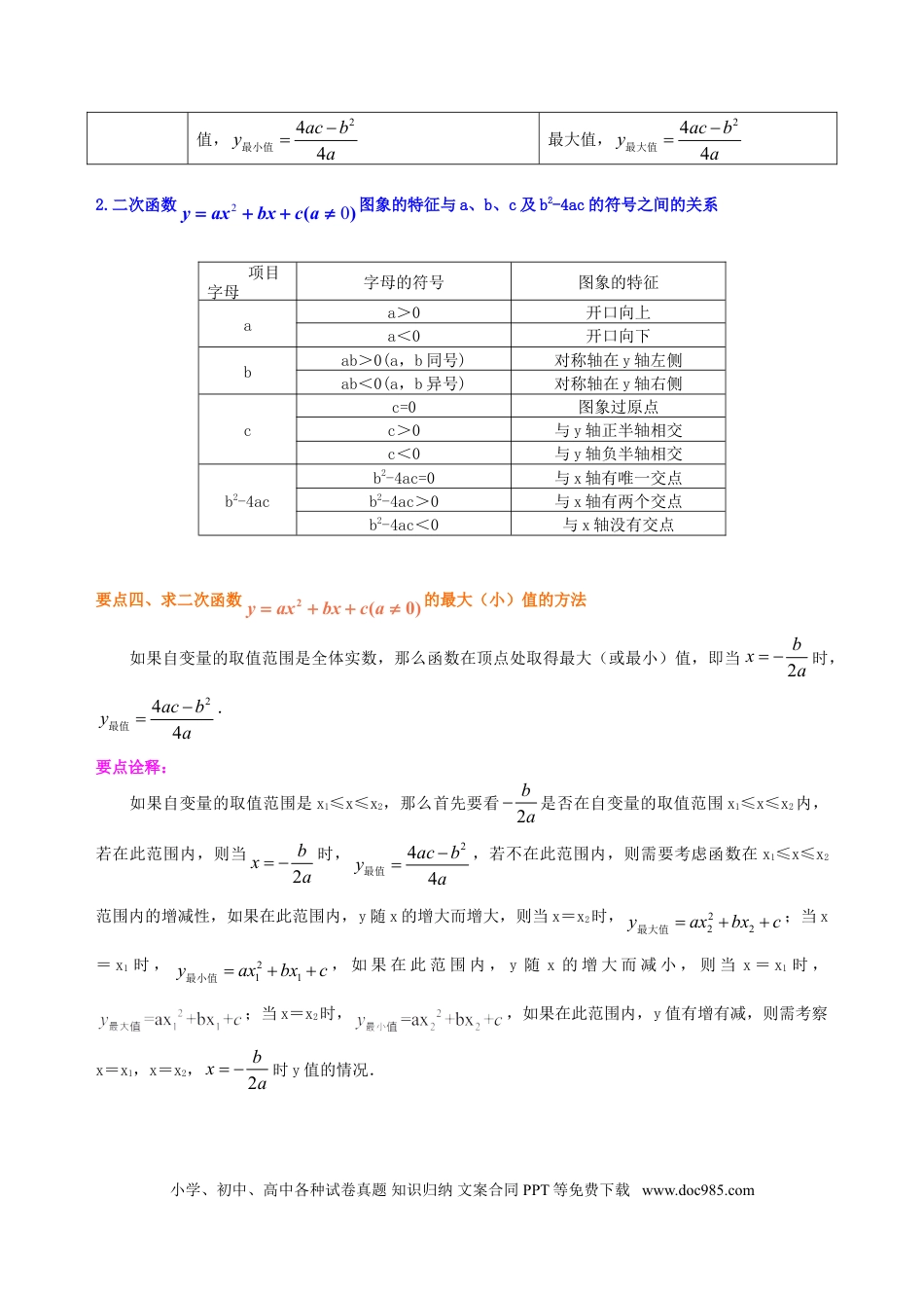 初中数学14 二次函数y=ax2+bx+c(a≠0)的图象与性质—知识讲解（提高）.doc
