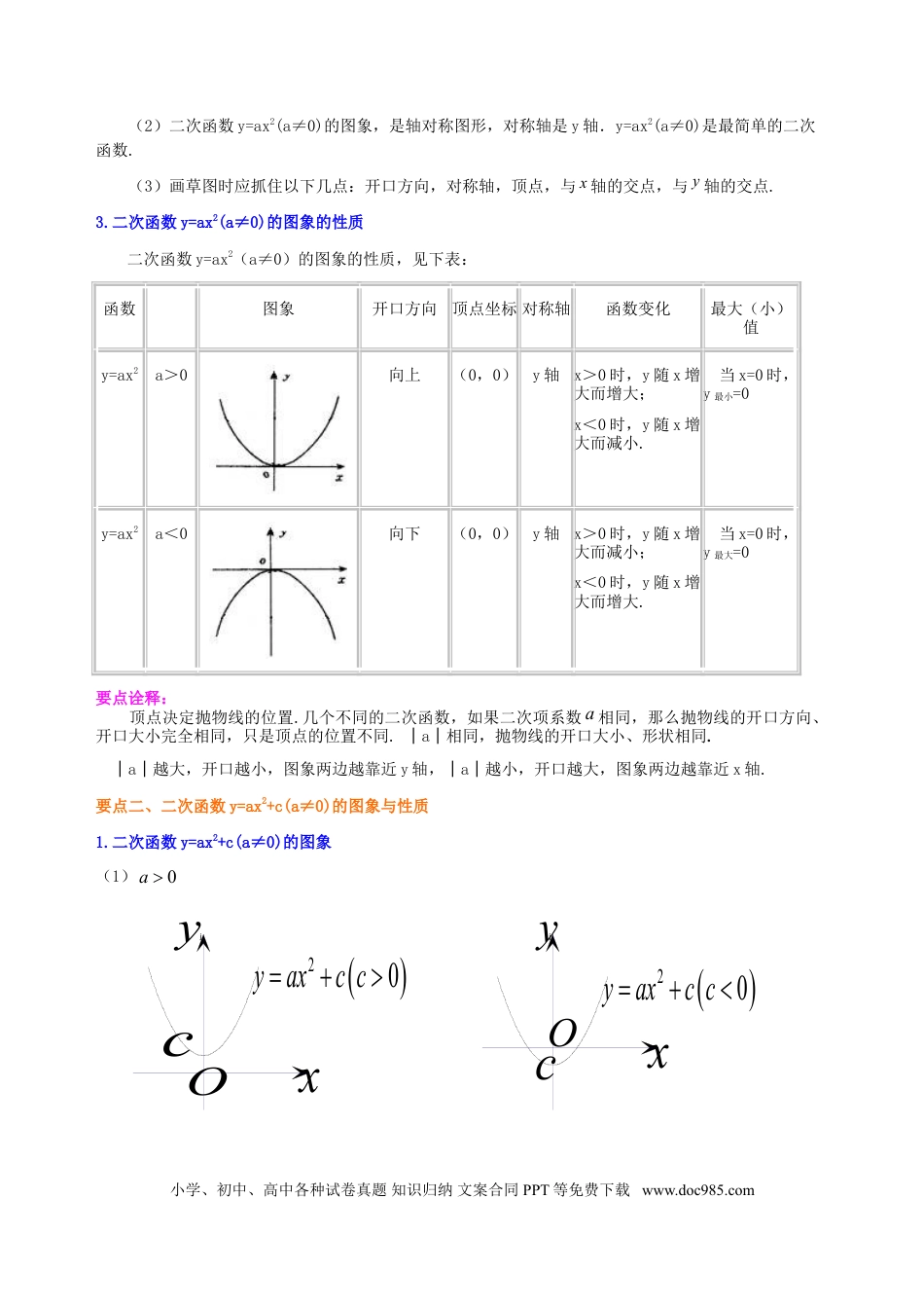 初中数学08 二次函数y=ax²(a≠0)的图象与性质—知识讲解（提高）.doc
