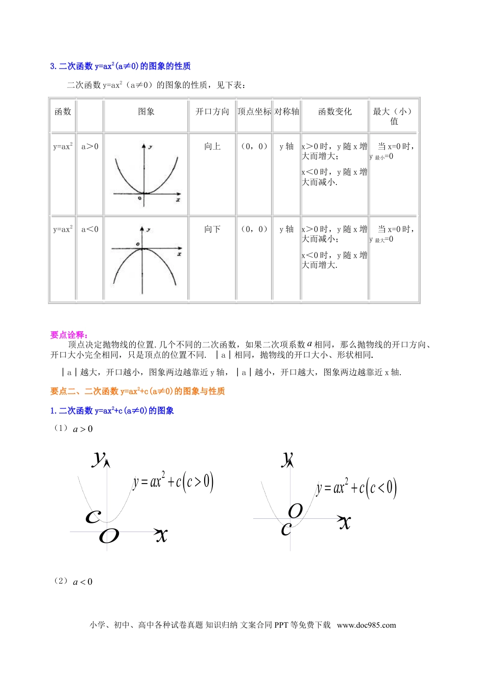 初中数学07 二次函数y=ax²(a≠0)的图象与性质—知识讲解（基础）.doc
