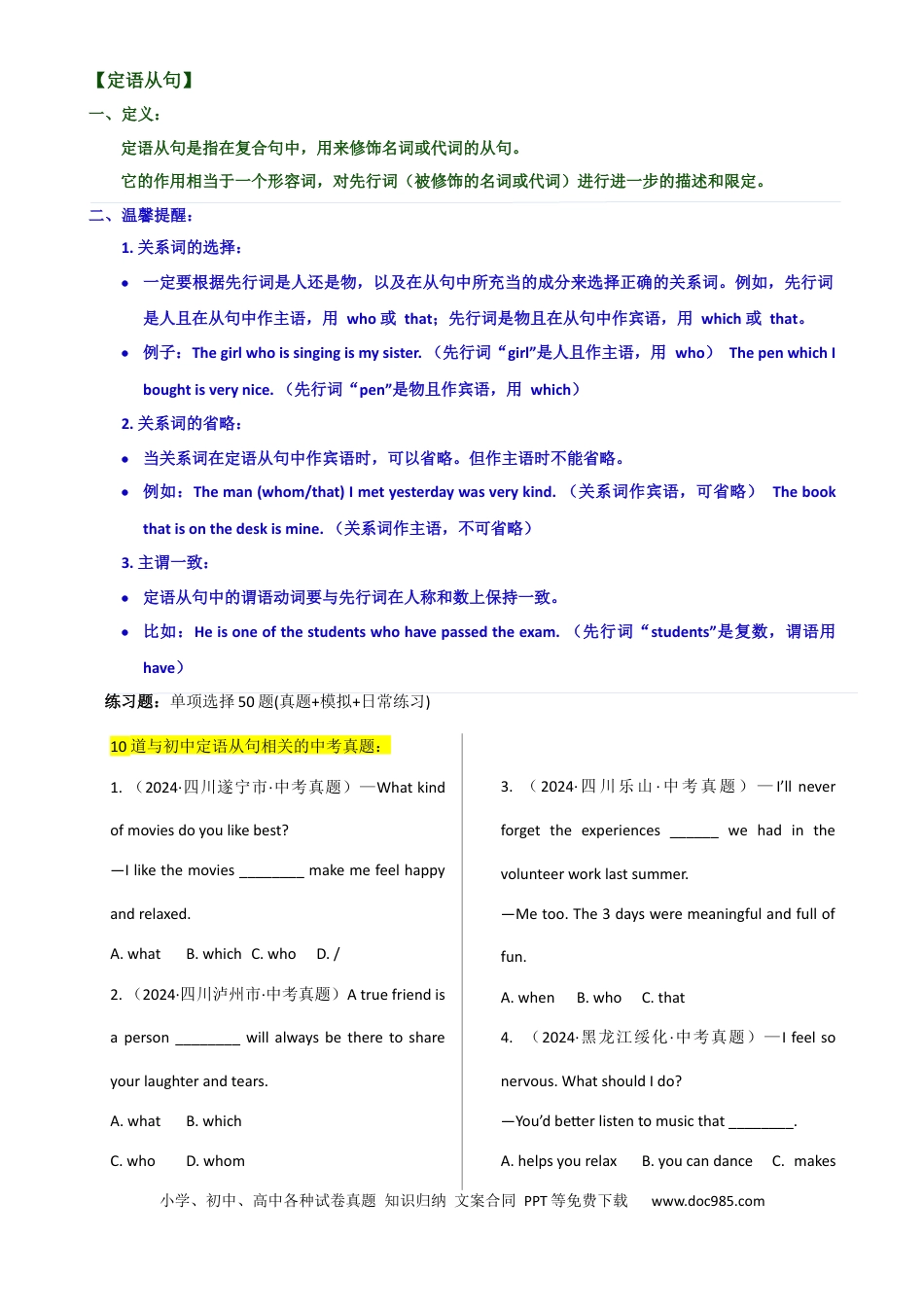 专题 13定语从句 （全国通用）.docx